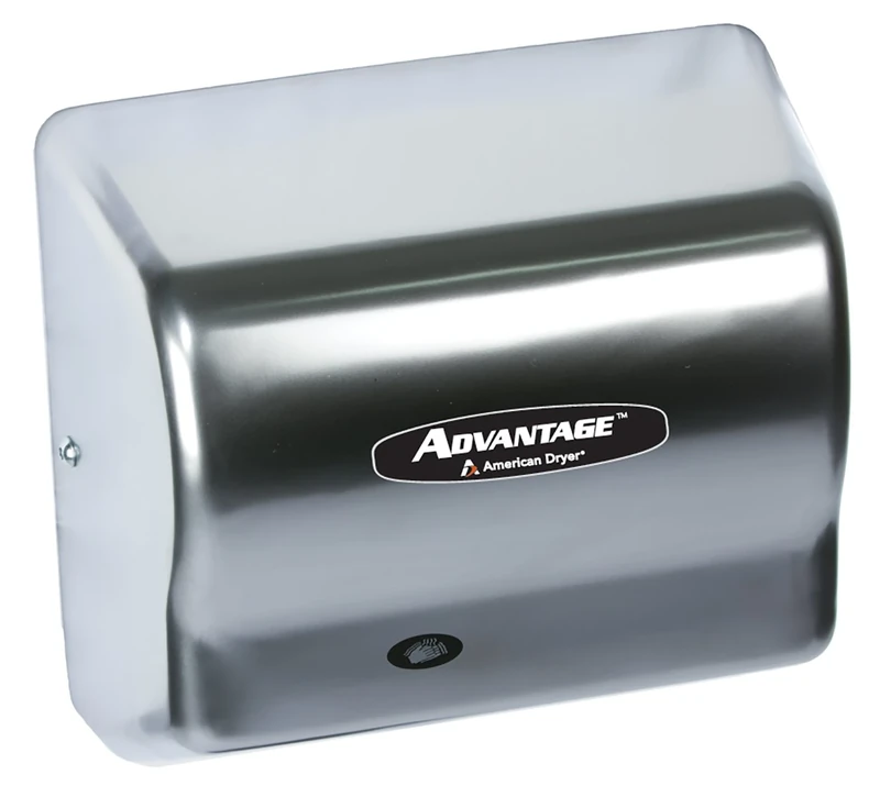American Dryer AD90-SS Advantage Stainless Steel Standard Automatic Hand Dryer, 4 Brush Finish, 1/8 HP Motor, 100-240V, 5-5/8" Length x 10-1/8" Width x 9-3/8" Height
