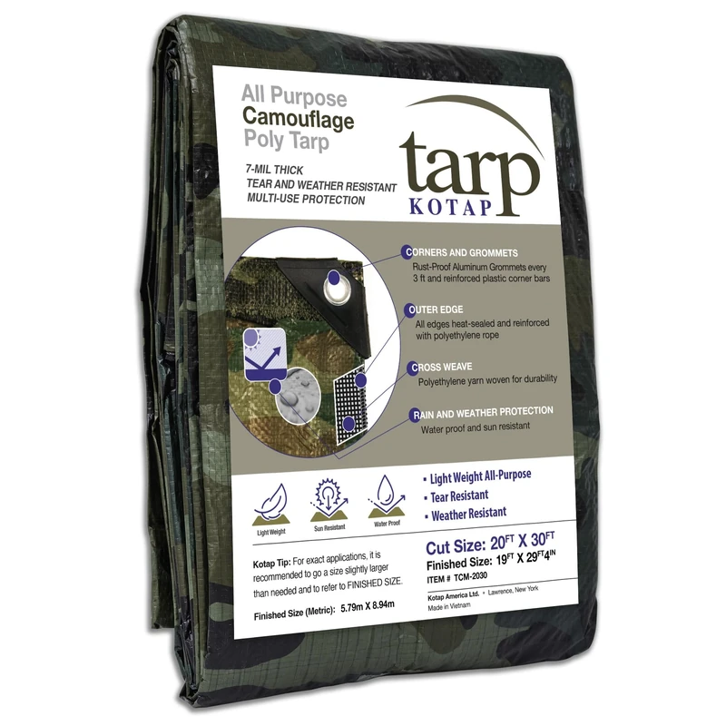 Kotap TCM-2030 Camouflage, Waterproof All-Purpose Multi-Use 7-mil Poly Tarp, 20 x 30 ft