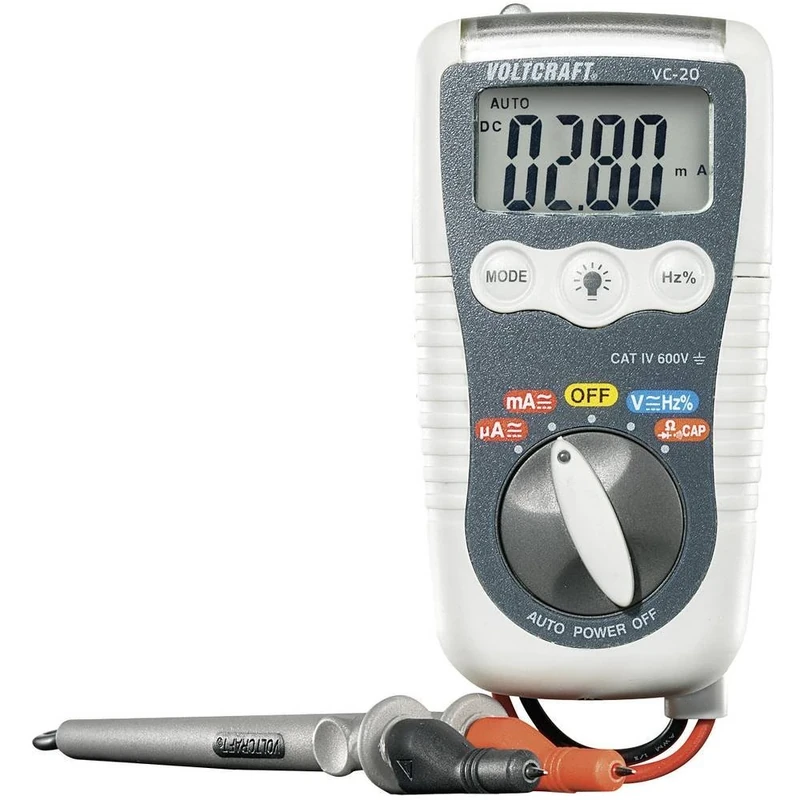 Portable Digital Multimeter VOLTCRAFT VC-20 Protected Against Splashes of Water (IP54) Cat Iv 600 V Display (Counts): 40