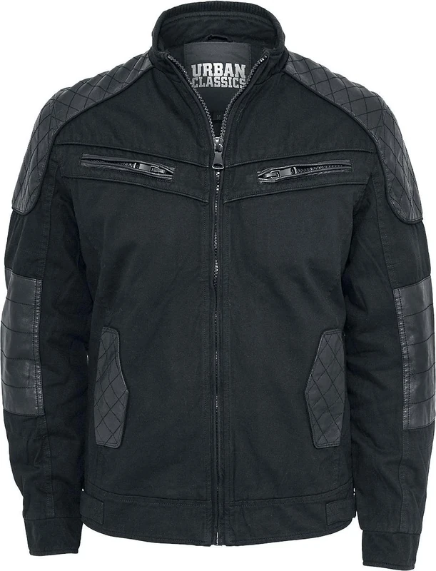 Urban Classics Men's Cotton/leathermix Racer Jacket, Black (Black 00007), Small