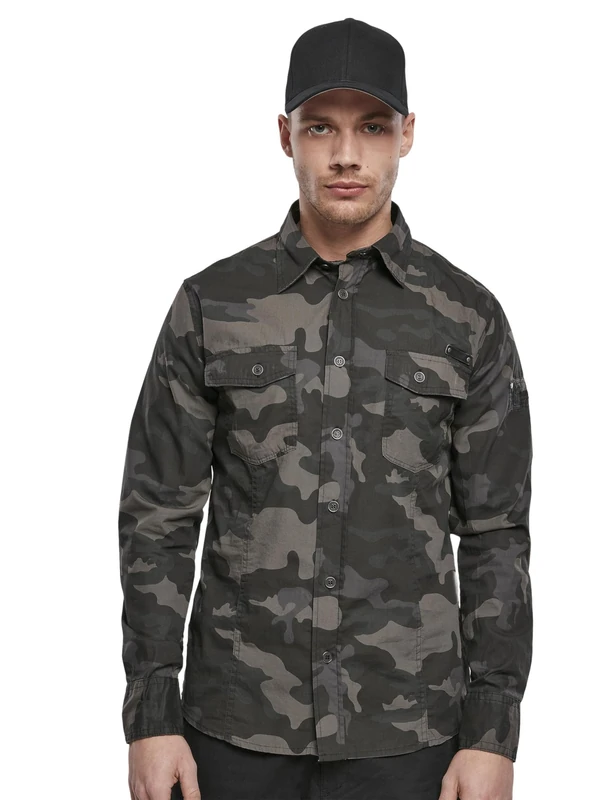 Brandit Slim Fit Shirt Long Sleeve, color: darkcamo, size: XL