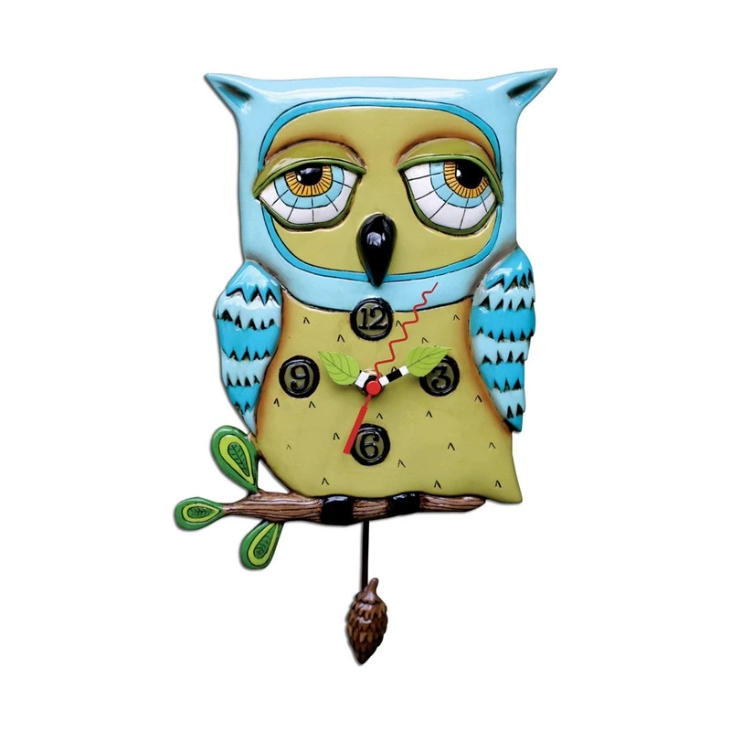 Enesco P1062 Wall Clock Owl Resin 30.5 cm Blue