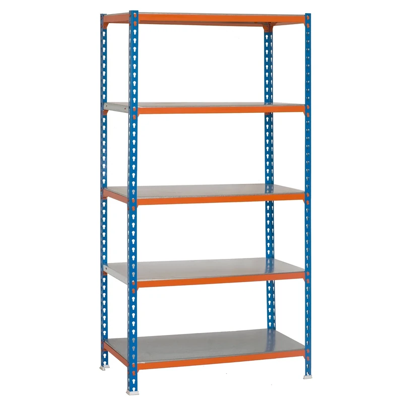 Simon Rack Garage Shelving Units 1800x900x400 mm, 5 Tier Steel Rack, 180 kg per Shelf, Blue/Orange/Galvanised - Simonclick
