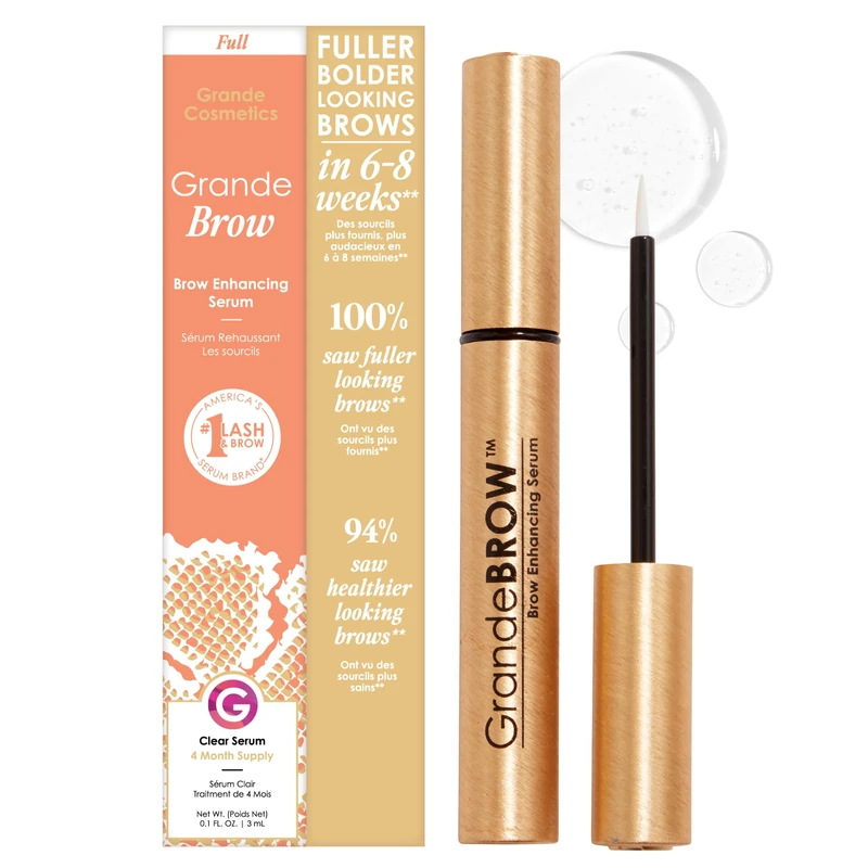 Grande Cosmetics GrandeBROW Brow Enhancing Serum for Fuller, Bolder, Looking Eyebrows - Brow Serum With Vitamins, Peptides, Antioxidants, Amino Acids, Cruelty Free, 4-Month Supply (3 mL)