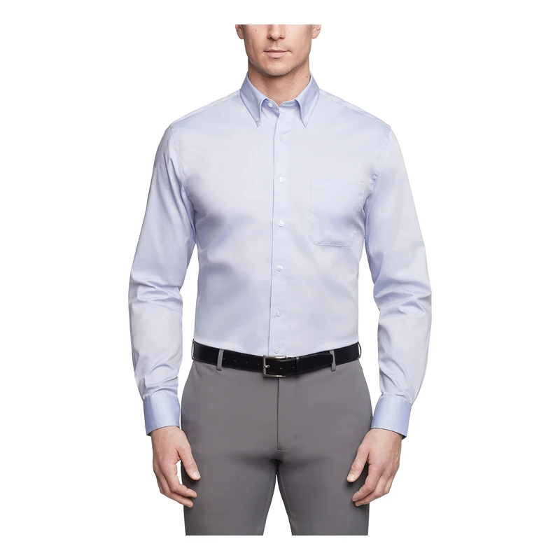 Van Heusen Men's Dress Shirt Regular Fit Pinpoint Solid, Blue, 17" Neck 36"-37" Sleeve
