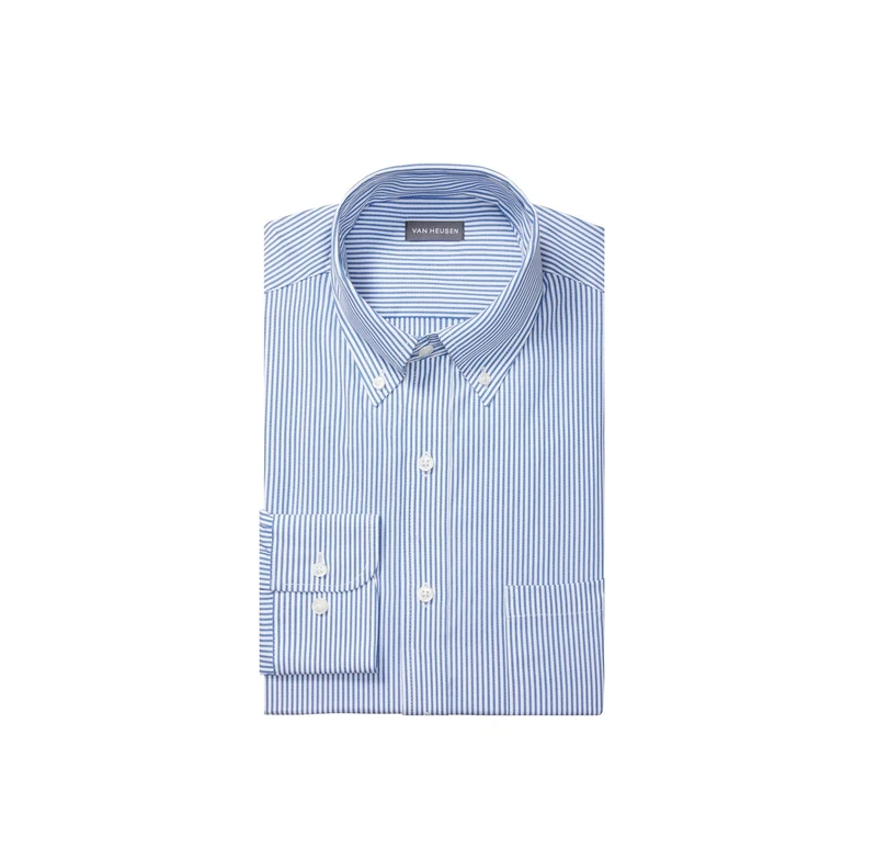Van Heusen Men's Dress Shirt Regular Fit Pinpoint Stripe, Blue, 17" Neck 34"-35" Sleeve