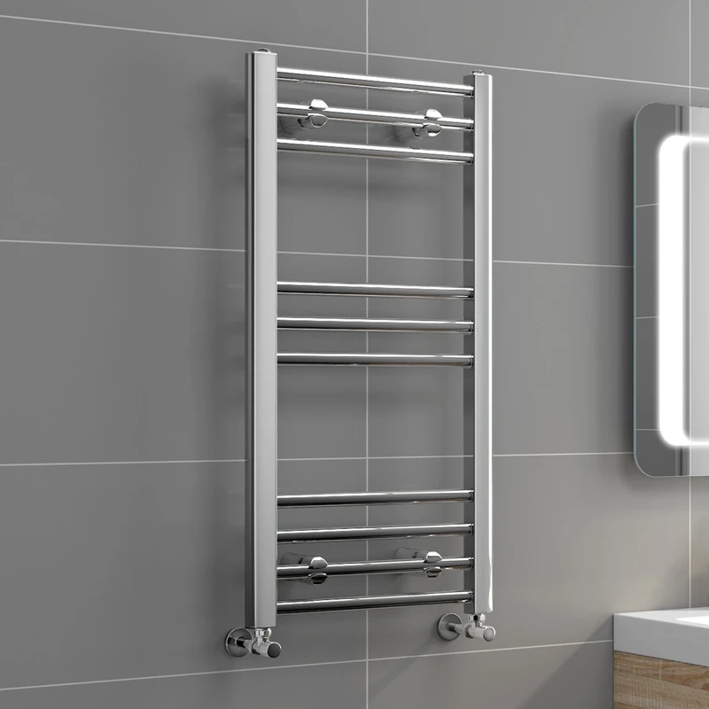 iBathUK | 800 x 400 Straight Heated Towel Rail Chrome Bathroom Radiator