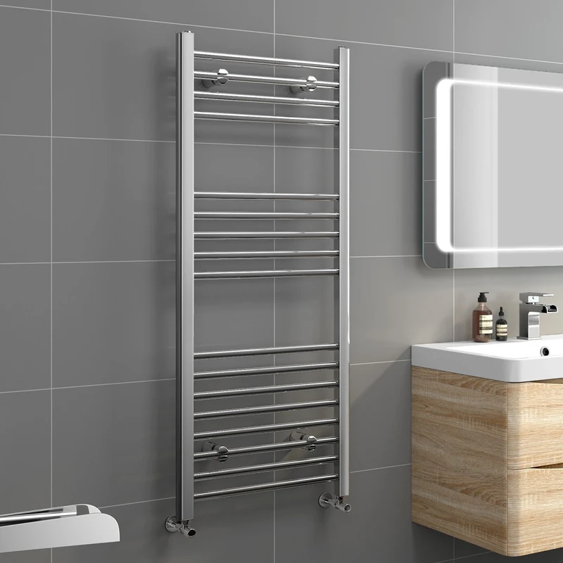 iBathUK | 1200 x 500 Straight Heated Towel Rail Chrome Bathroom Radiator