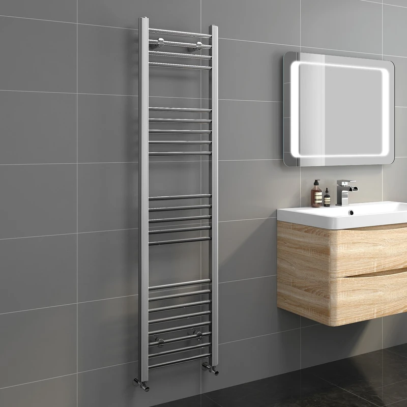 iBathUK Zypher Straight Wall Mounted Heated Towel Rail, 22 Column Steel Hydronic Central Heating High Thermal Output Designer Towel Radiator in Chrome, 1600 × 400mm