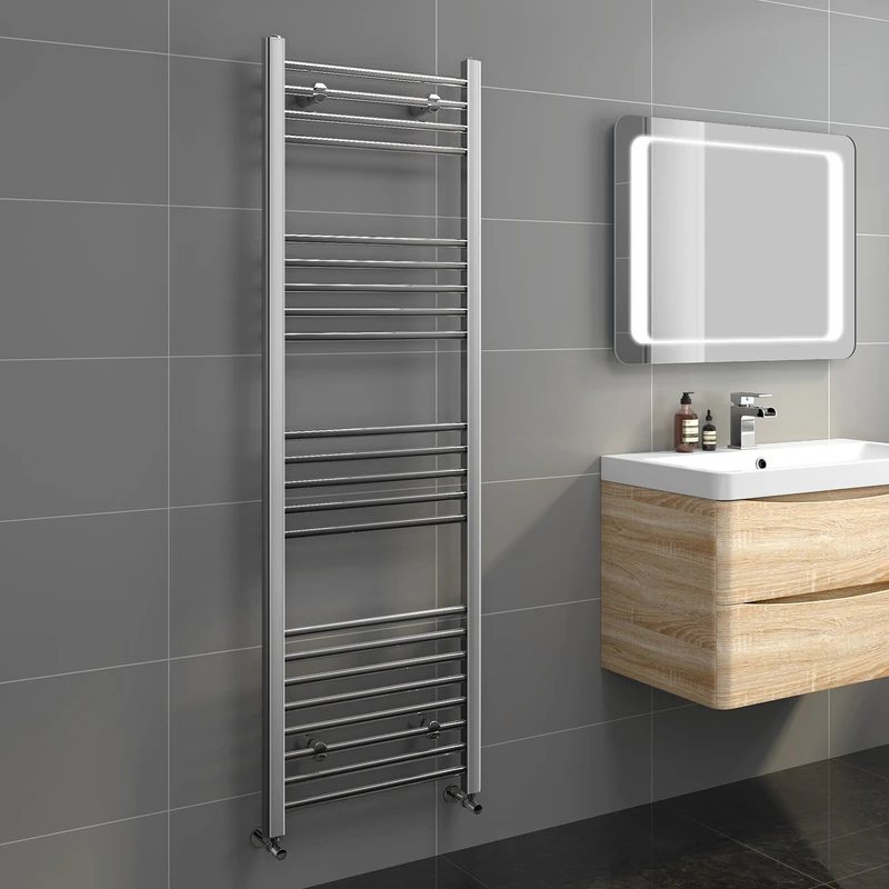 iBathUK Zypher Straight Wall Mounted Heated Towel Rail, 22 Column Steel Hydronic Central Heating High Thermal Output Designer Towel Radiator in Chrome, 1600 × 500mm