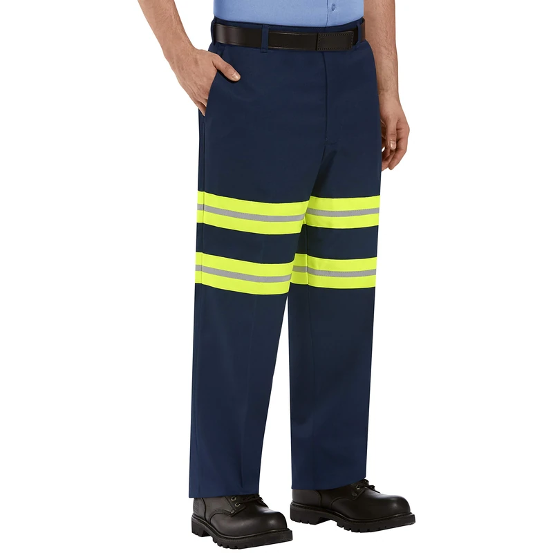 Red Kap Men's Enhanced Visibility Dura-Kap® Industrial Pant, Navy with Yellow/Green Visibility Trim, 36x30