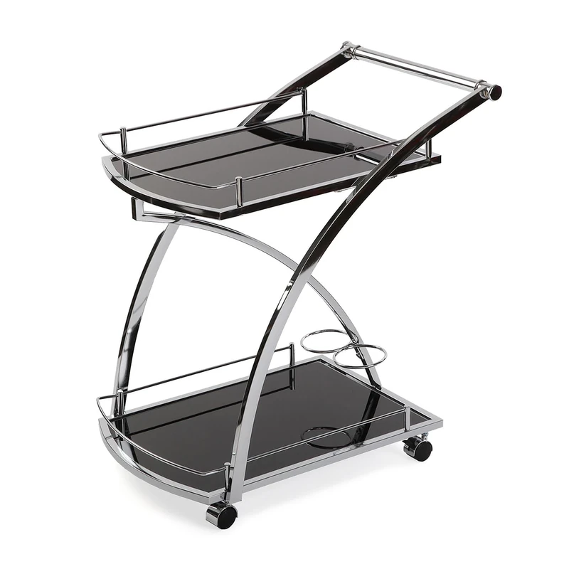 Versa Driana Modern Waitress Trolley for Kitchen, Living Room or Dining Room with Wheels, Dimensions (H x L x W) 73 x 46 x 66 cm, Glass and Metal, Black