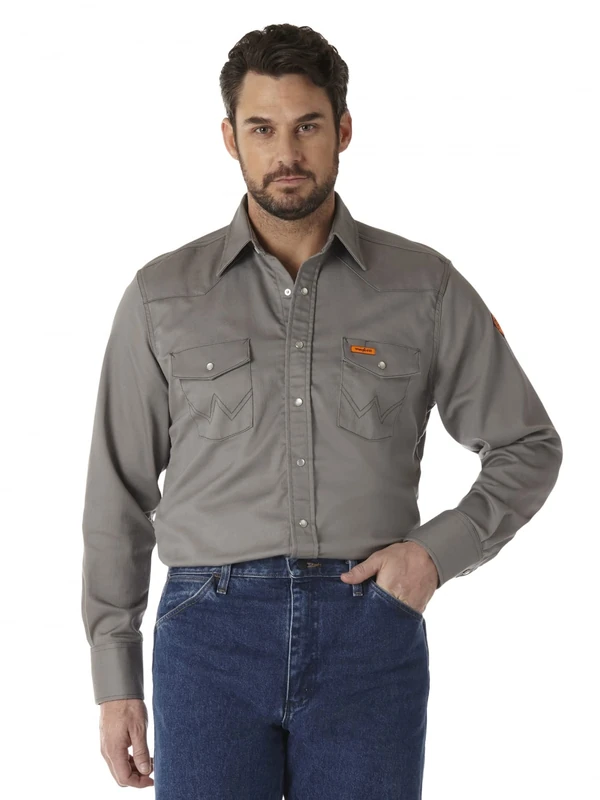 Wrangler Men's Flame Resistant Western Two Pocket Snap Shirt, Charcoal, XX-Large