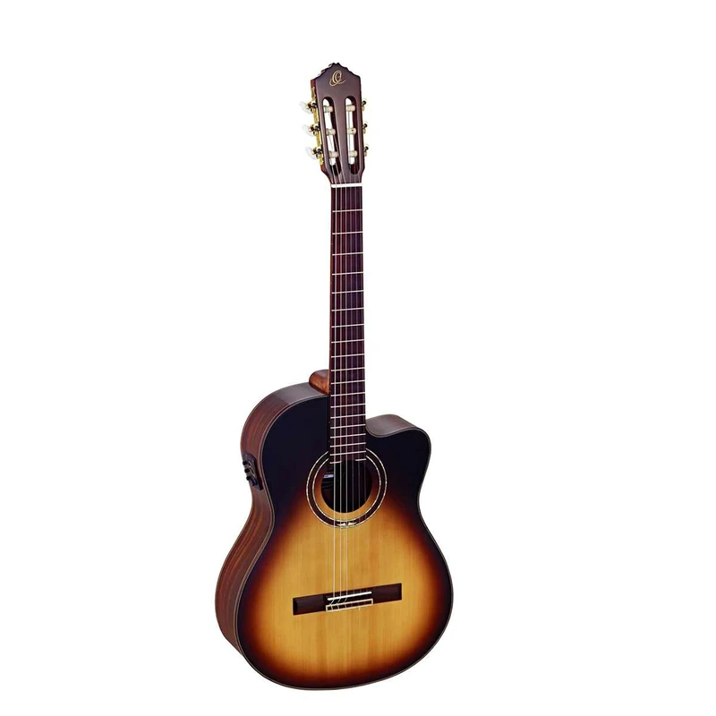 Ortega Guitars Classical Guitar Electro-Acoustic – 4/4, Slim Neck – Performer Series – Including Gig Bag – Solid Sitka Spruce / Walnut, Gloss Multicolour (RCE158SN-TSB)