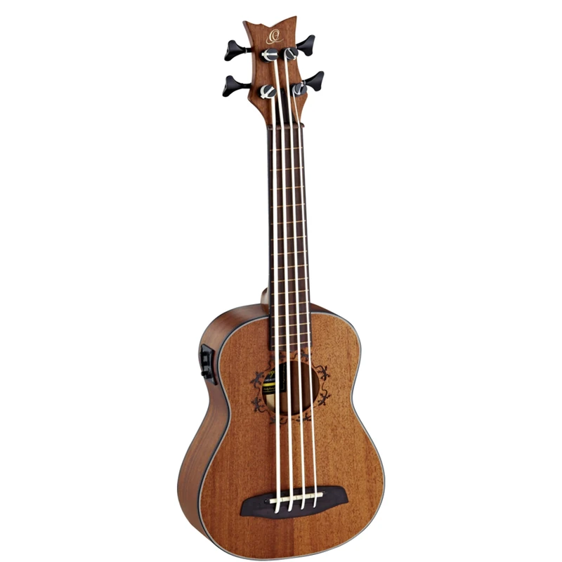 Ortega Guitars Bass Ukulele Electro-Acoustic – Lined Fretless – Lizard Series – Including Gig Bag – Mahogany, Natural (LIZZY-BSFL-GB)