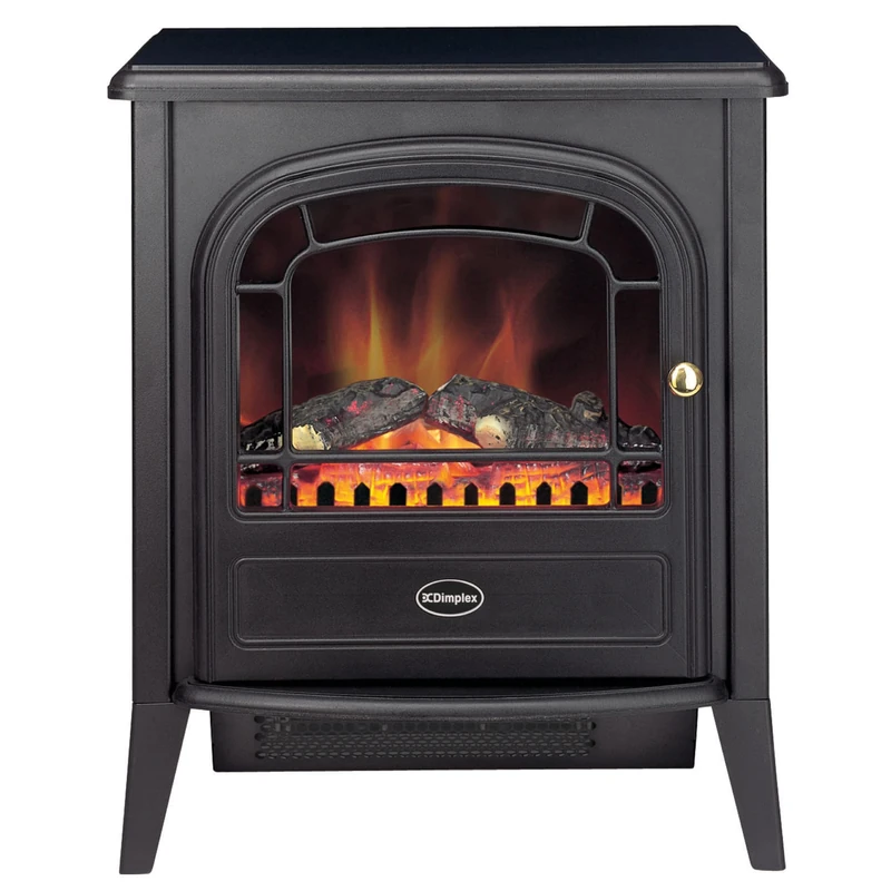 Dimplex Club Optiflame Electric Stove, Black Freestanding Electric Fire with Artificial Logs, LED Flame Effect, 2kW Fan Heater, 1000/2000 Watt Heat Settings and Remote Control