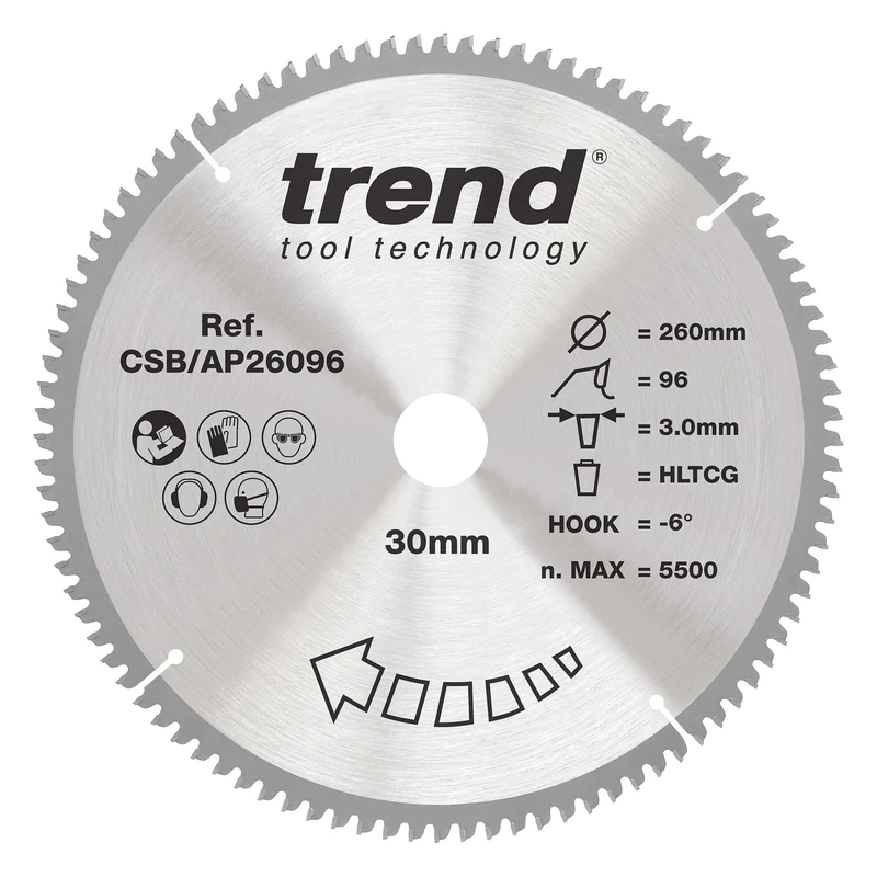 Trend Aluminium & Plastic Circular Saw Blade, 216mm Diameter, 30mm Bore, 64 Teeth, 2.8mm Kerf, -6° Hook, TCT, Extra-Fine Finish, CSB/AP21664