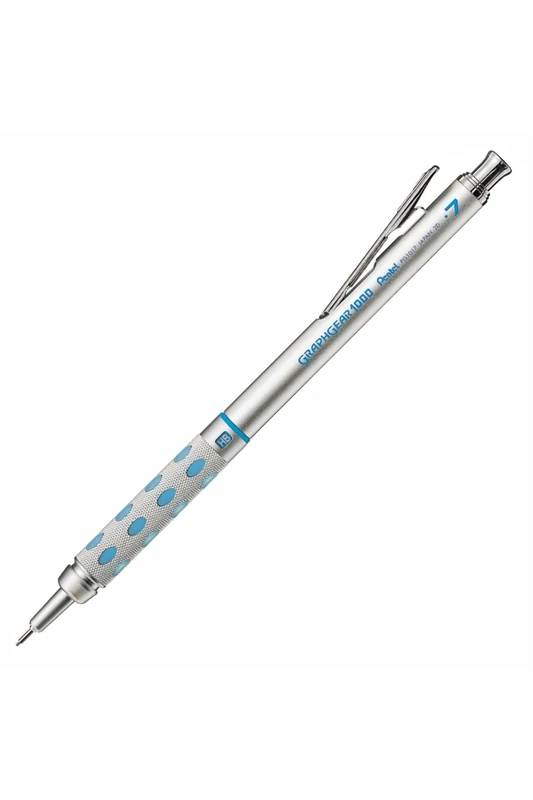 Pentel PG1017-C GraphGear1000 Mechanical Pencil 0.7mm Line Width, Stainless Steel Case with Hardness Indicator, Dual Grip Zone, Fully Retractable 4mm Lead Guide, Eraser (Z2-1N), Pack of 12