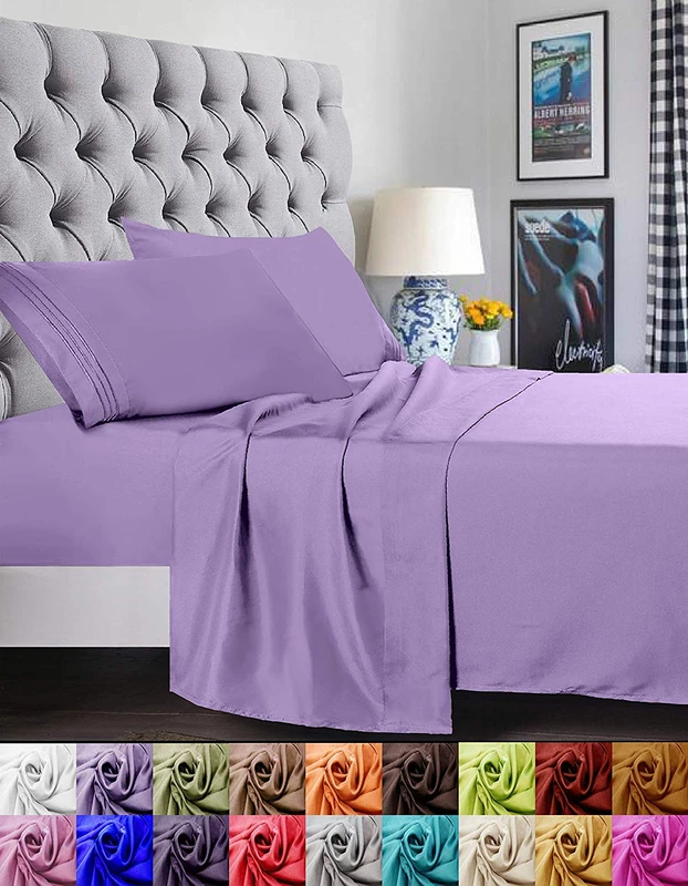 Elegant Comfort 1500 Premier Luxury Hotel Quality Super Soft Wrinkle Free and Fade Resistant 4-Piece Bed Sheet Set, Full, Lilac