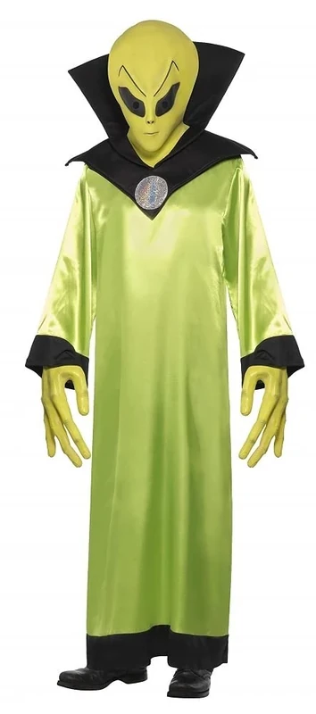 Smiffys Alien Lord Costume, Green with Robe, Mask and Hands, Halloween Adult Fancy Dress, Alien Dress Up Costumes, World Book Day