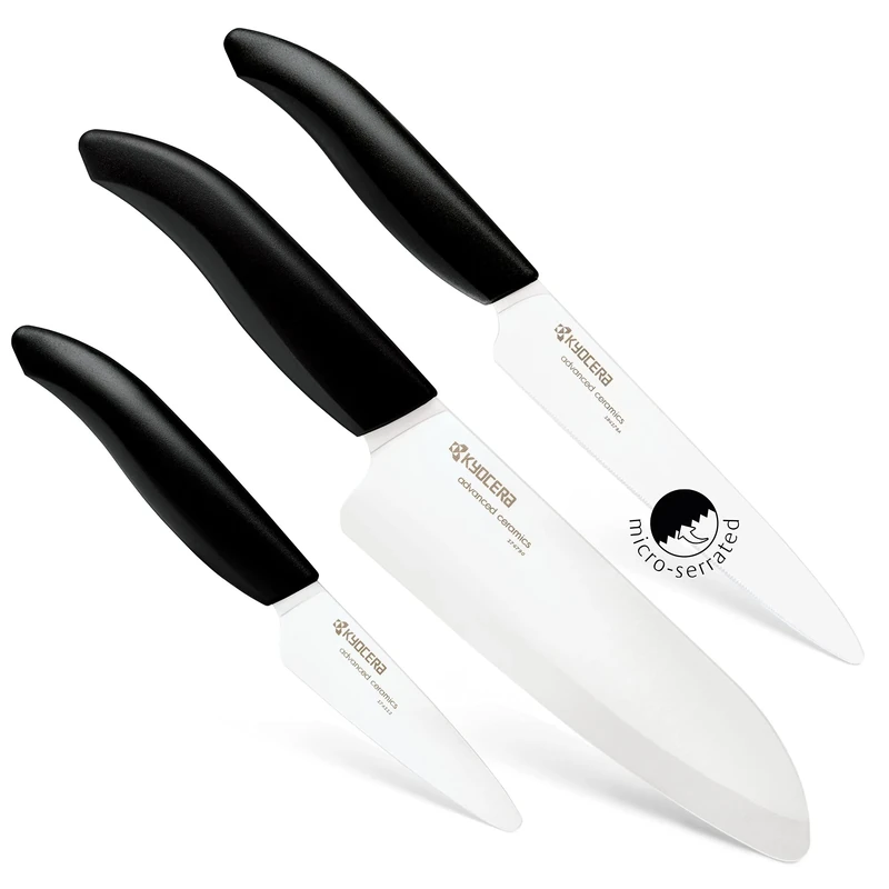 KYOCERA SET3PCKNIFE Chef 3-Piece Ceramic Knife Set, Black
