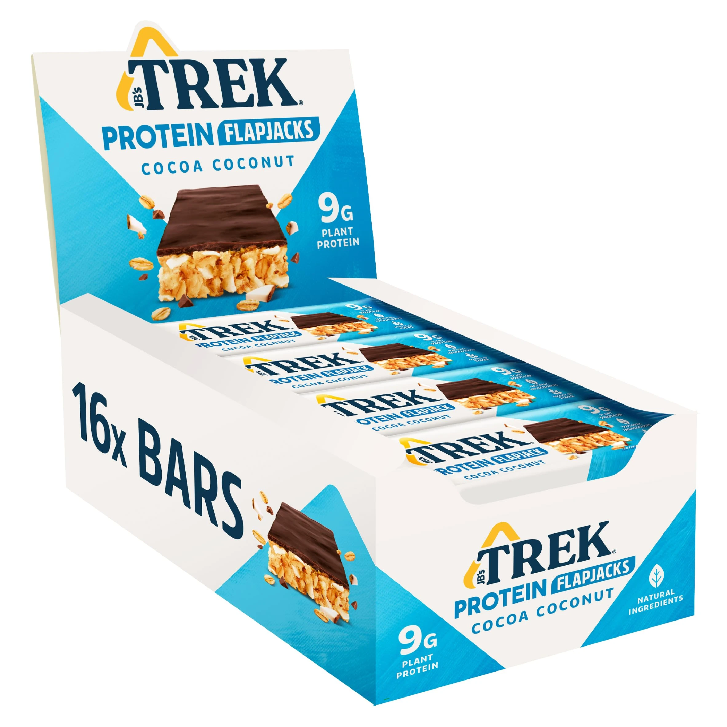 JB's Trek High Protein Flapjack Cocoa Coconut - Gluten Free - Plant Based - Vegan Snack - 50g x 16 bars