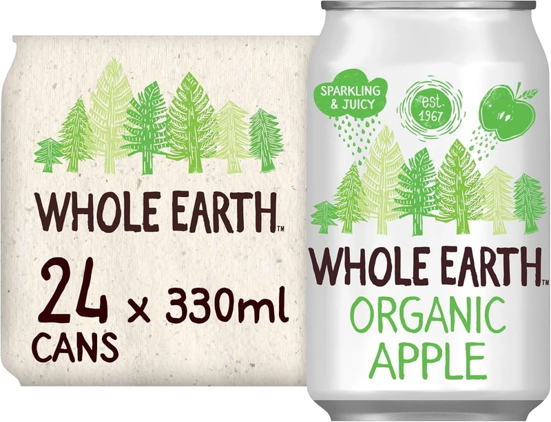 Whole Earth Organic Sparkling Apple Juice, 24x 330 ml, Lightly Sparkling Soft Drink, Fizzy Fruit Bubbly with 100% Natural Ingredients, No Added Refined Sugar, Vegetarian & Vegan, Multi Pack