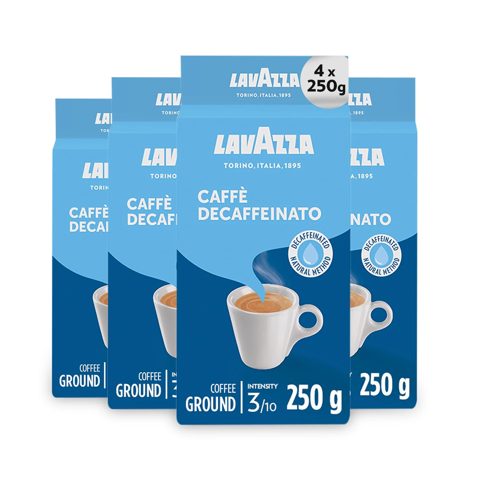 Lavazza Dek Decaffeinated Natural Method Ground Coffee 250g (Pack of 4)