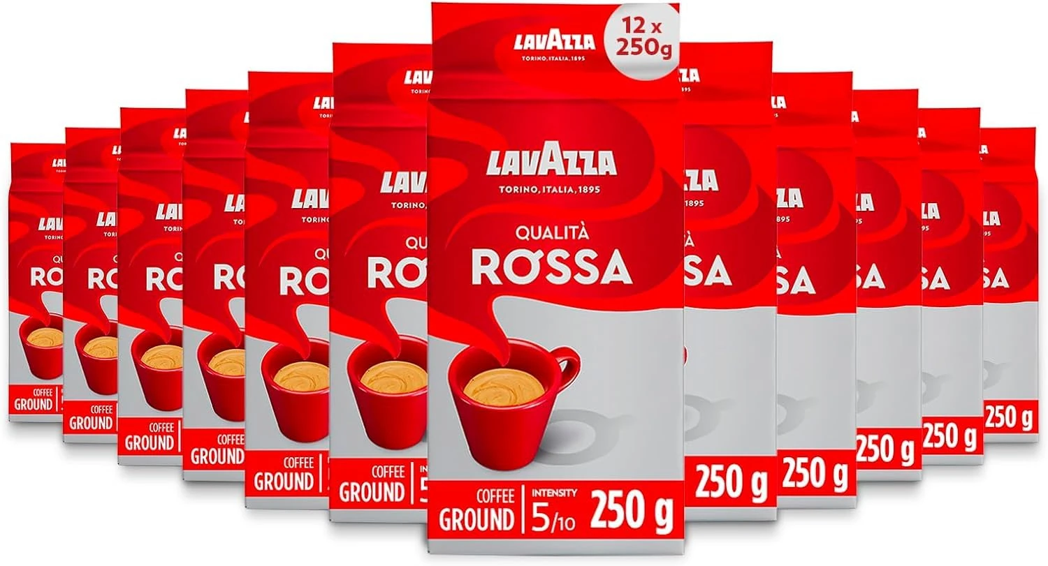 Lavazza Qualità Rossa, Ground Coffee, 12 Packs of 250 g