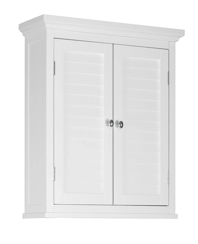 Teamson Home Wooden Bathroom Wall Cabinet, Bathroom Cabinet, Removable Storage Cabinet, Double Louvered Doors, White, Glancy Collection