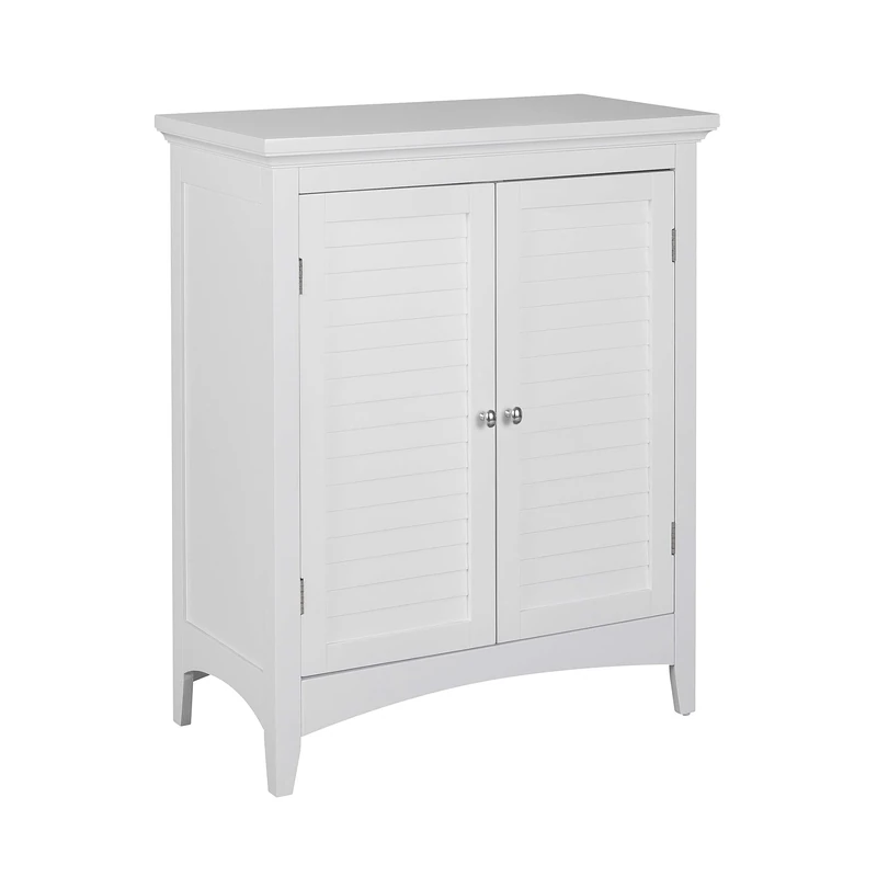 Teamson Home Free Standing Bathroom Cabinet, Wooden Bathroom Storage, Double Louvered Doors, Adjustable Shelf, Anti Tipping, White, Glancy Collection