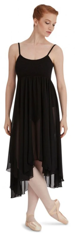 Capezio Camisole Empire Dress, Lyrical Dance Costumes for Women, Ballet Dress with Leotard, Georgette Skirt and Shelf Bra, Dance Outfit for Contemporary, Ballet, BG001, Black, Adult Size Small