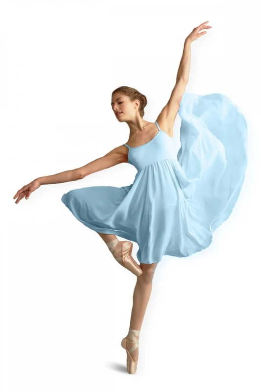 Capezio Camisole Empire Dress, Lyrical Dance Costumes for Women, Ballet Dress with Leotard, Georgette Skirt and Shelf Bra, Dance Outfit for Contemporary, Ballet, BG001, Light Blue, Adult Size XS