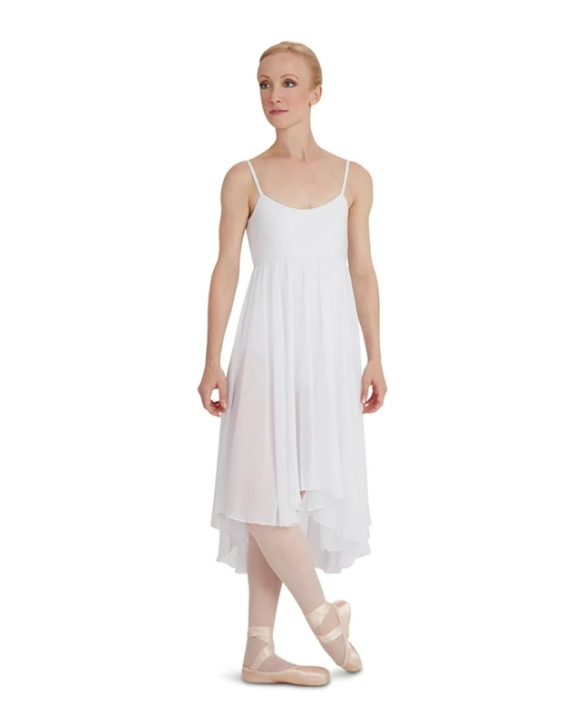 Capezio Camisole Empire Dress, Lyrical Dance Costumes for Women, Ballet Dress with Leotard, Georgette Skirt and Shelf Bra, Dance Outfit for Contemporary, Ballet, BG001, White, Adult Size Medium
