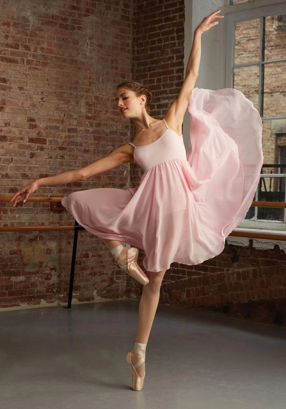 Capezio Camisole Empire Dress, Lyrical Dance Costumes for Women, Ballet Dress with Leotard, Georgette Skirt and Shelf Bra, Dance Outfit for Contemporary, Ballet, BG001, Shell Pink, Adult Size Small