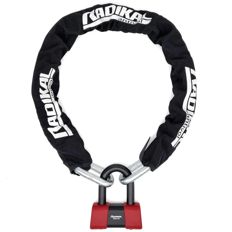 RADIKAL RK75120 Premium Heavy Duty Chain Lock + Mini U UR75, SRA Approved, High Security ø15mm/0.59in, Fully Tested +Visible, Multi-Function Anti-Theft for Brake Disc, Anchor, Parking 120cm/3,9ft Long