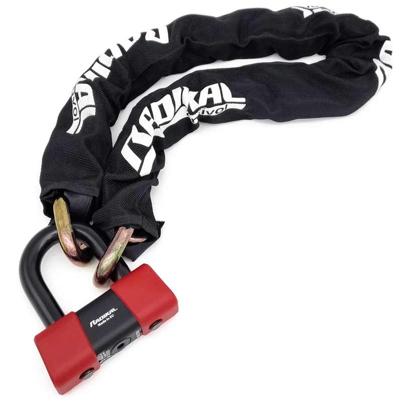RADIKAL RK48100 Premium Motorcycle Chain Lock + Mini U RK75 Lock Disc Lock, SRA Approved, ø13.5mm/0.53in, Robust Versatile Anti Theft for Motorcycle, Scooter, Bicycle, Anchor, Parking, 100cm Long