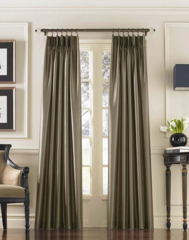 Curtainworks 1Q800004BZ Marquee Faux Silk Pinch Pleat Curtain Panel, 30 by 144", Bronze
