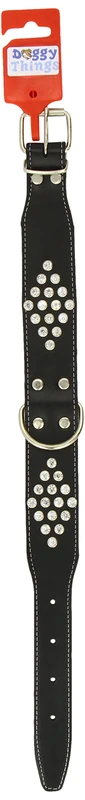 Doggy Things Fantasia Hand Made Leather Diamante Collar, 50 cm, Black