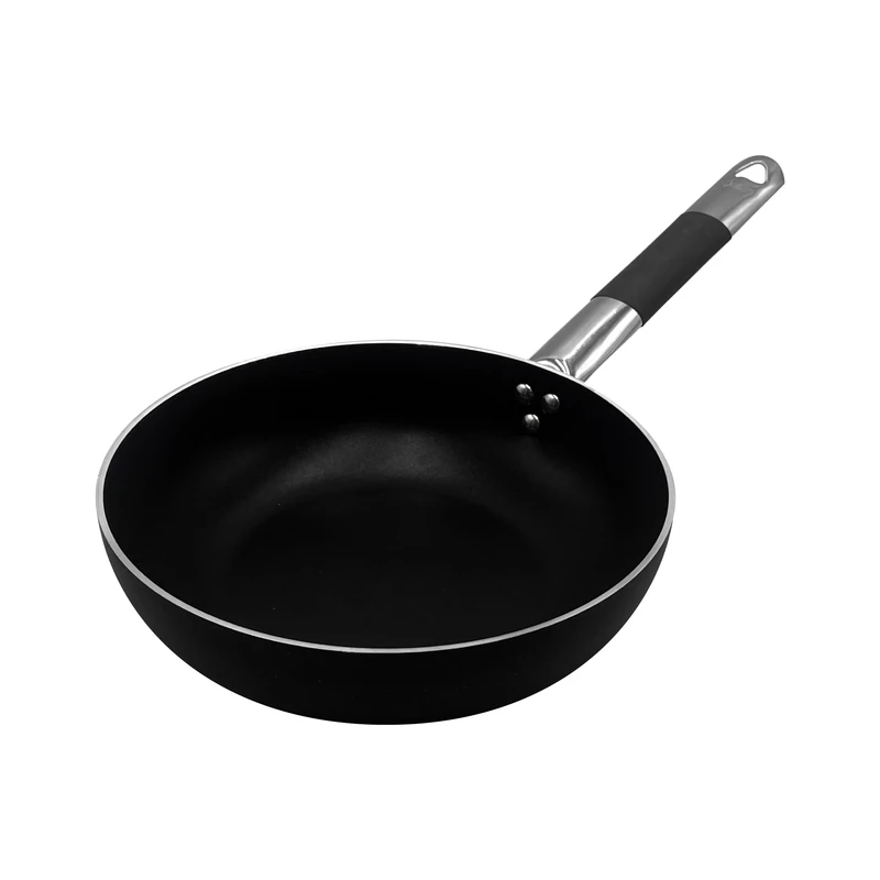 Pentole Agnelli ALSC111BSSC24 Alblack Coarse High Salt Countersunk Aluminum, with "Cool" Stainless Steel Tubular Handle, 24 cm, Black