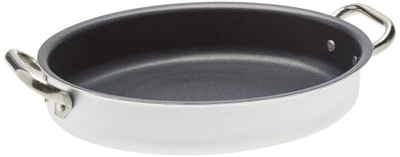 Pentole Agnelli Professional Aluminium Anti - Adherent Oval Fish Pan 3 Mm. With 2 Handles, Diameter 30 Cm.