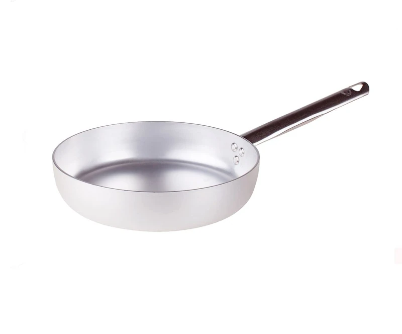 Pentole Agnelli Professional Aluminium 3 Mm. Straight Frying Pan 3 Mm. Thick With Tubular Steel Handle, Diameter 32 Cm.