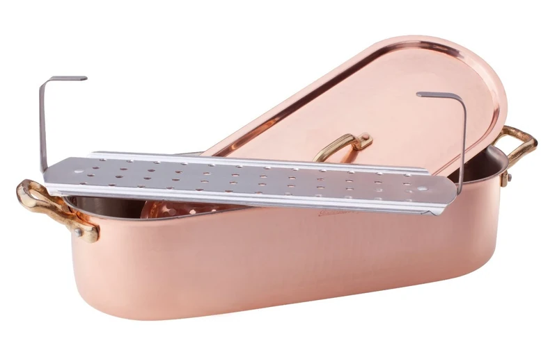 Pentole Agnelli ALCM118M40 Fish Tin with Lid and Hand-Hammered Copper Line Hammer, 40 cm