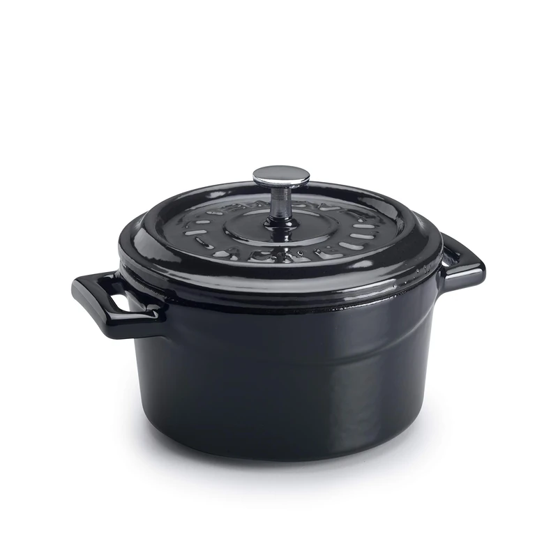 Pentole Agnelli COGHSRP10410S Casserole with Handles and Lid, Cast Iron, Glossy Black, 0.35 L