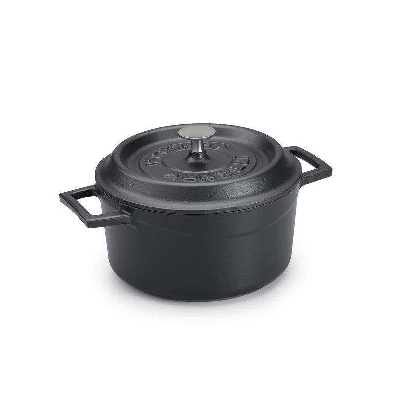 Pentole Agnelli COGHSRP10420M Saucepan with Handles and Lid, Cast Iron, Matt Black, 2.6 L