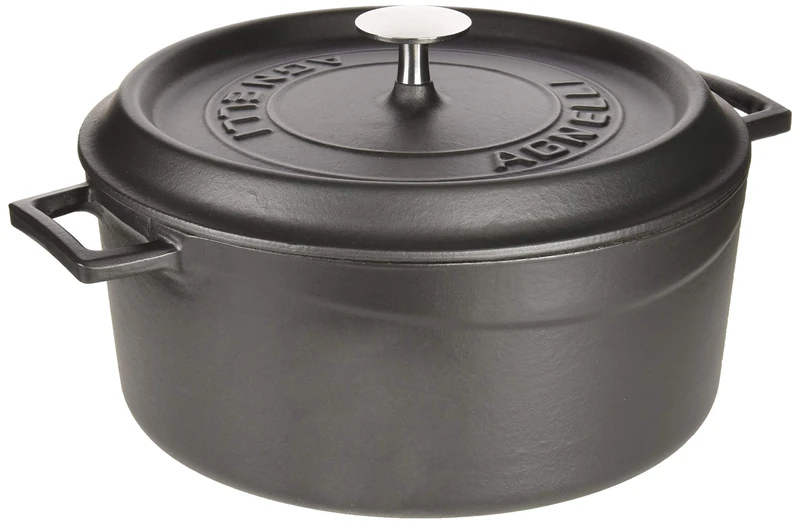 Pentole Agnelli COGHSRP10428M Casserole with Handles and Lid, Cast Iron, Matt Black, 6.7 Liters
