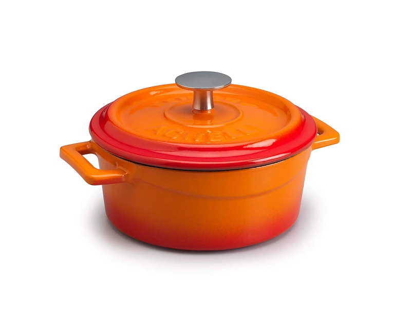 Pentole Agnelli COGHSRP10428O Slowcook Casserole with 2 Handles and Lid, Cast Iron, Orange, 6.7 Liters