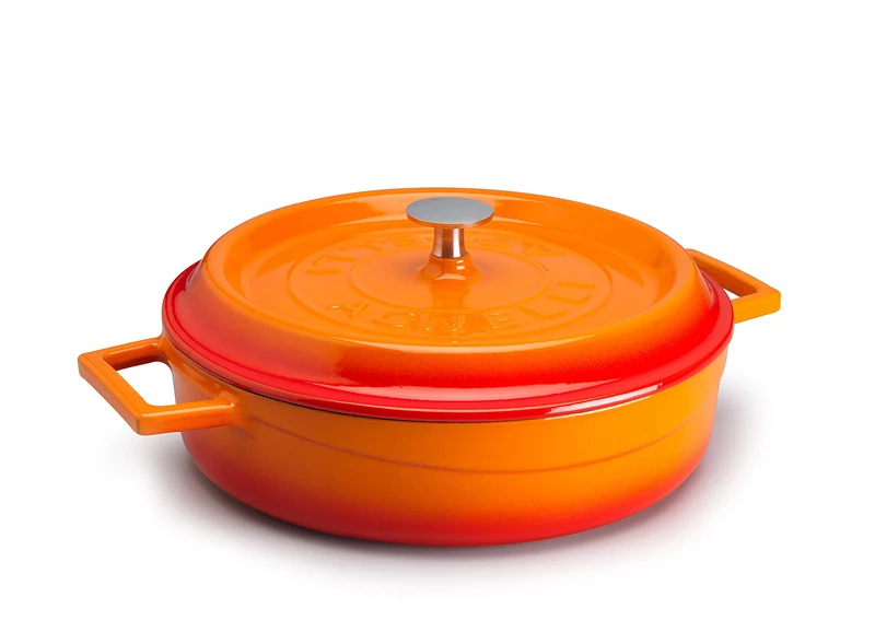 Pentole Agnelli Round Mini Casserole Pot with Two Cast Iron Handles, 2.4 Litre, Orange, 24 Cm
