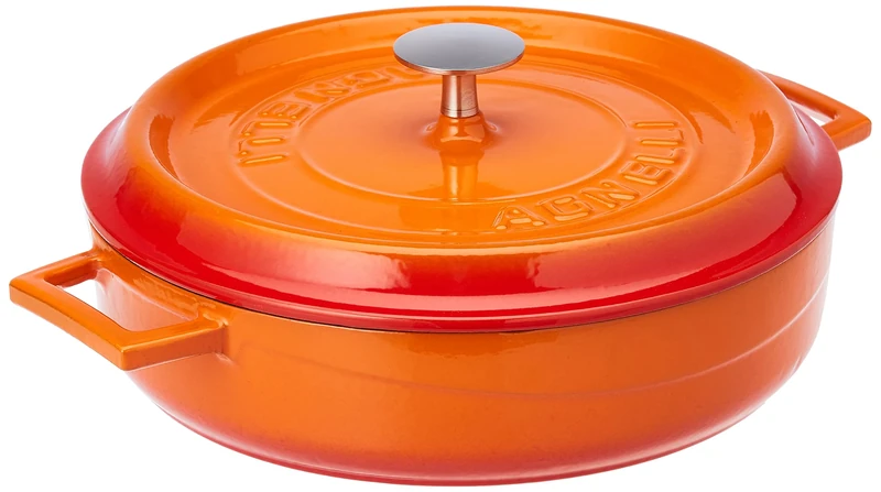 Pentole Agnelli Oval Casserole Pot with Two Cast Iron Handles, Diameter-28 Cm, Orange, 28 Cm