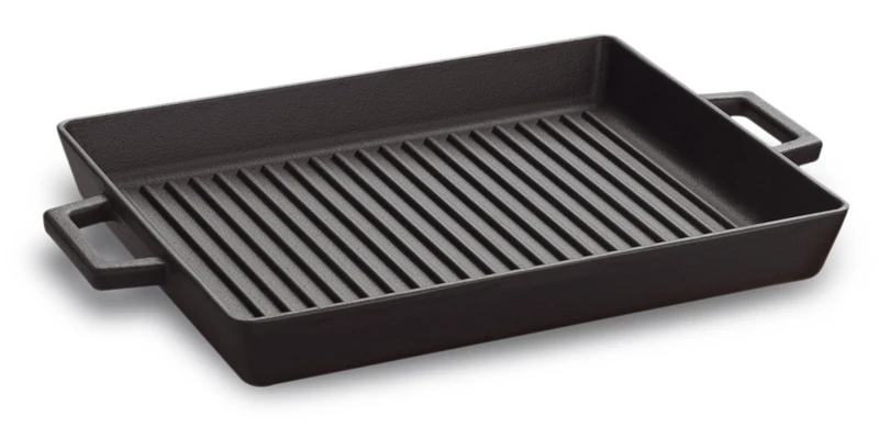 Pentole Agnelli Cast Iron Grill Tray with 2 Handle, Dimension 26 x 32 Cm, Matt Black, One Size
